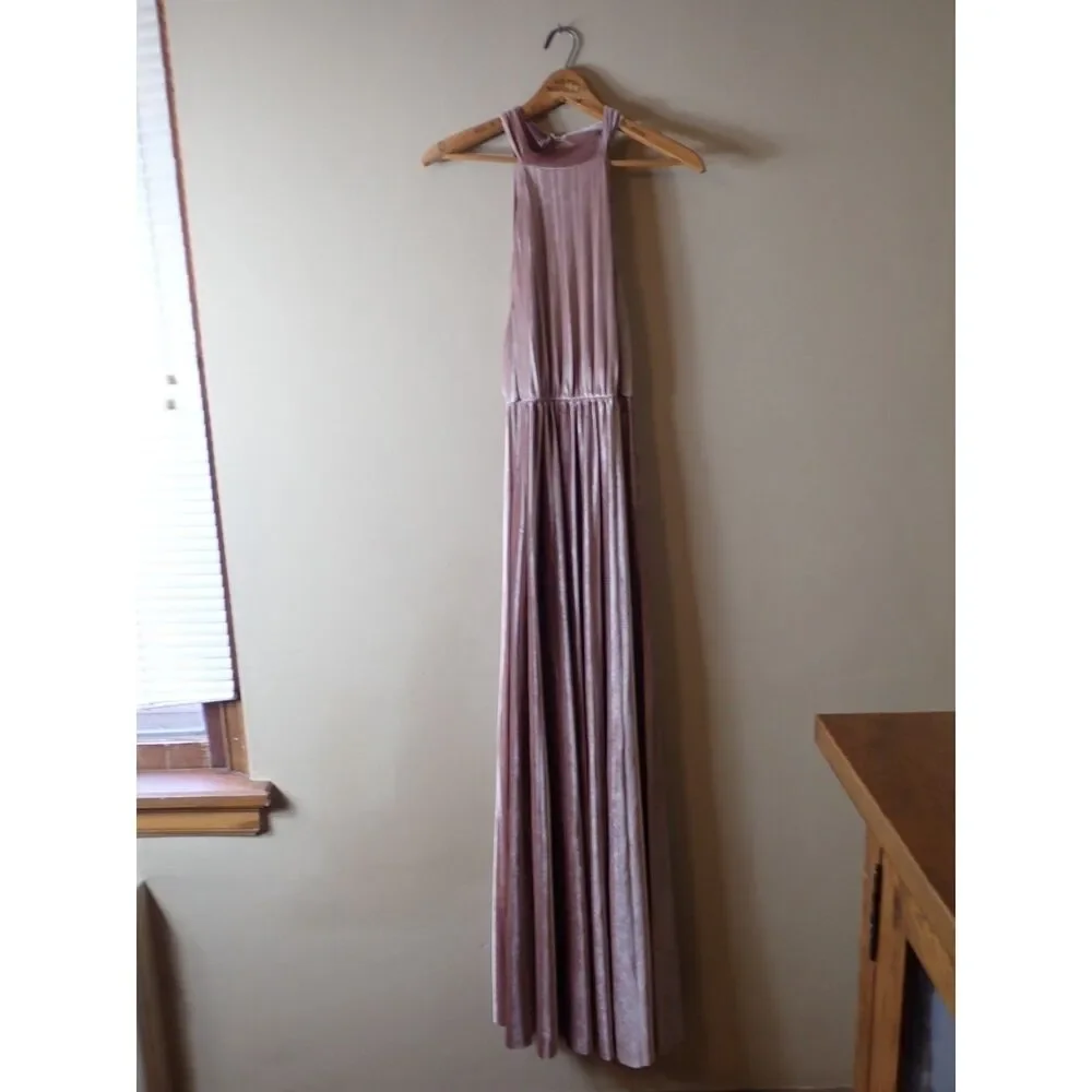 ASOS High Neck Pleated Champaign Pink Formal Maxi Dress Velvet Size 8 Chic Glam - Picture 6 of 16